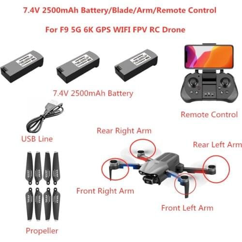 4DRC F9 Battery F9 F-9 6K GPS RC Drone Accessories 7.4V 2500MAH Battery Propeller Arm Motor USB Line F9 GPS Drone Main Blades