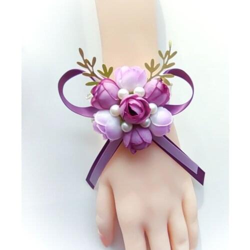 Bridesmaids Bracelets Fleur Wrist Corsage Boutonniere Wedding Accessories Silk Flowers Roses Girl Party Prom Marriage Decoration