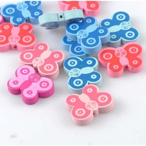 Mix Butterfly Pattern Cute Wooden Spacer Loose Beads For Children Jewelry making DIY 40pcs 28x21mm MT2021
