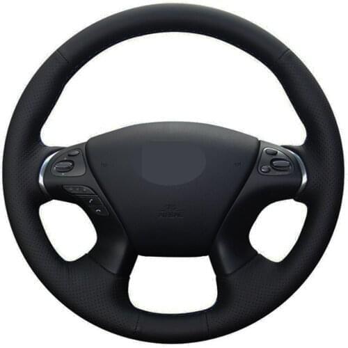 Car Steering Wheel Cover Hand-stitched Black Genuine Leather For Infiniti JX35 2013 M M25 M35 M37 M56 Q70 QX60 Nissan