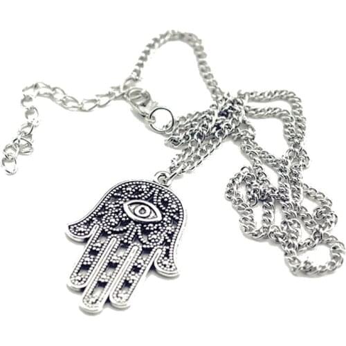 Necklace pendant chain Kabbalah Hamsa Fatima Hamsa Mauvals to hand eye long