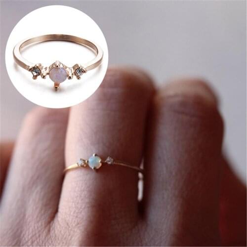 Elegant Inlaid Faux Opal Finger Ring Wedding Engagement Women Jewelry