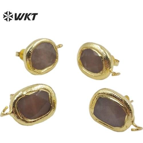 JFE26 natural stone earring stud sun stone with gold trim hoops vintage Earrings findings for woman Jewelry design wholesale
