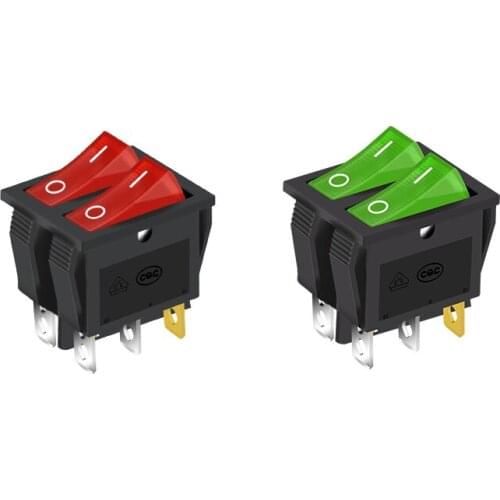 Kcd8 15A 250v AC double pole double gang rocker switch 2 way red copper pin red 220v lamp on off switch with 6 pins