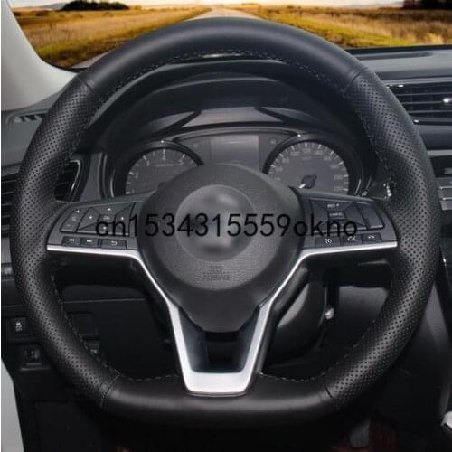 Black Leather Car Steering Wheel Cover For Nissan X-Trail 2017-2019 Qashqai 2018 Rogue (Sport) 2017-2019
