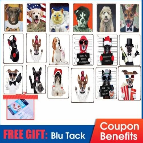 Metal Sign Retro Style Cats Dogs Photos Christmas Sign Decorative Wall Door Tin Plaque