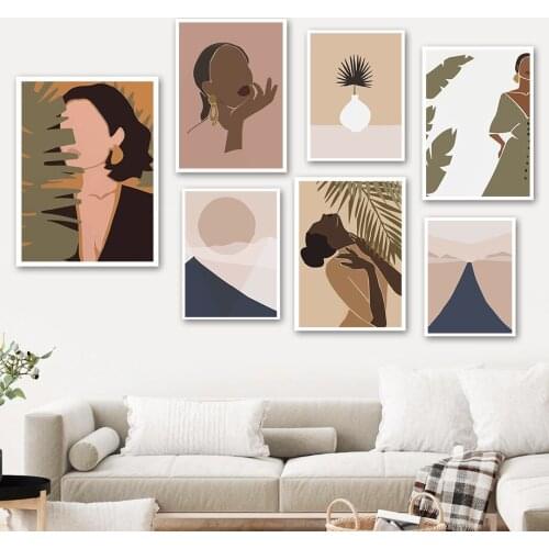 Plant Leaves Vase Woman Volcanic Modern Wall Art Canvas Painting Nordic Posters And Prints Wall Pictures For Living Room Decor