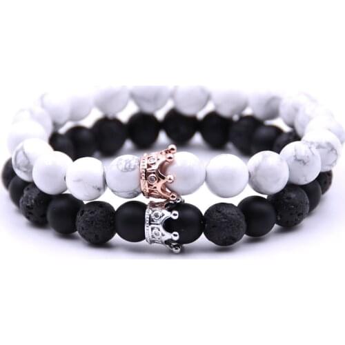 Fashion Jewelry Crown Men and Women Couple Beaded Bracelets Jewelry Natural Stone DIY Micro Zirconia Crown Shape Charm Bracelet