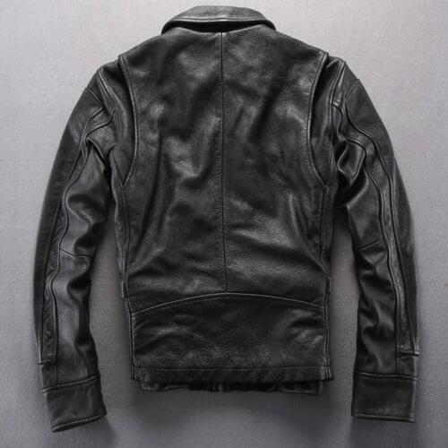 Vintage genuine black motorcycle mens cowskin leather coat for men real skin wind jacket