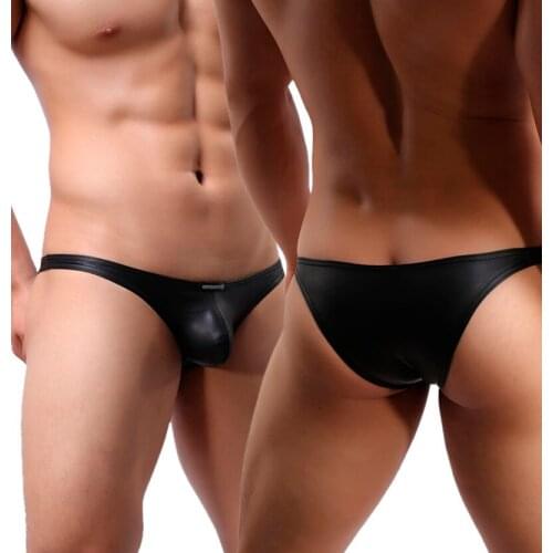 Brand clothing mens briefs faux leather male trigonometric panties sexy men underwear erotic homens sexy panties for men