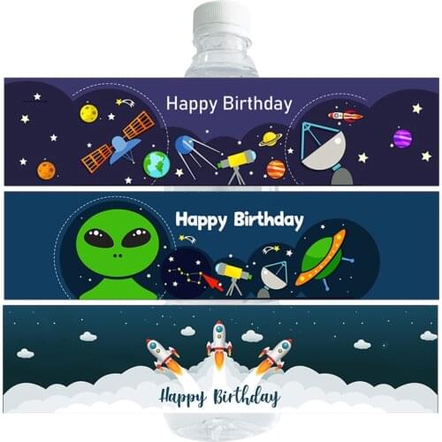 Astronaut Galaxy Water Bottle Labels Stickers Label Outer Space Stickers Baby Shower Birthday Party Rocket Label Decoration