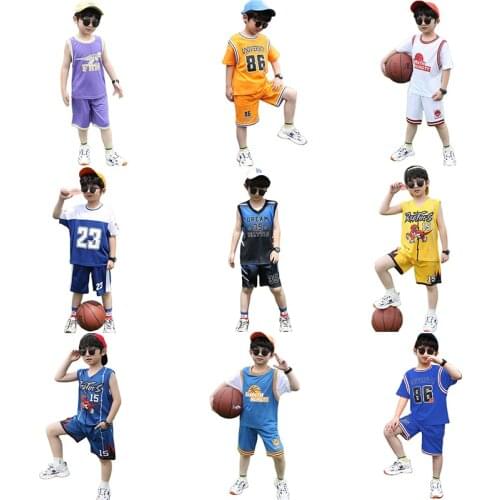 2021 New Childrens Summer Sports Short-sleeved Shorts Suit Basketball Suit Uniforms Big Boys Sweat-absorbent Basketball Clothes