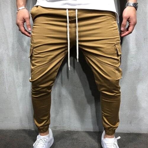 2021 New Trendy Brand Slim Solid Color Sports Trousers Fashion Small Feet Casual Stitching Multi-Pocke Elasticityt Overalls