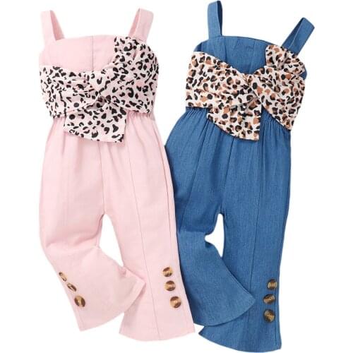 Infant Baby Girls Casual Jumpsuit, Leopard Printed Pattern Square Collar Sleeveless Romper, Pink/ Blue 6M-3Y