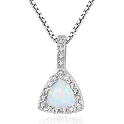 Simple triangle opal necklace silver chain 925 3A Zircon Women Opals Pendant Necklace Girl Party Gift Fine Jewelry