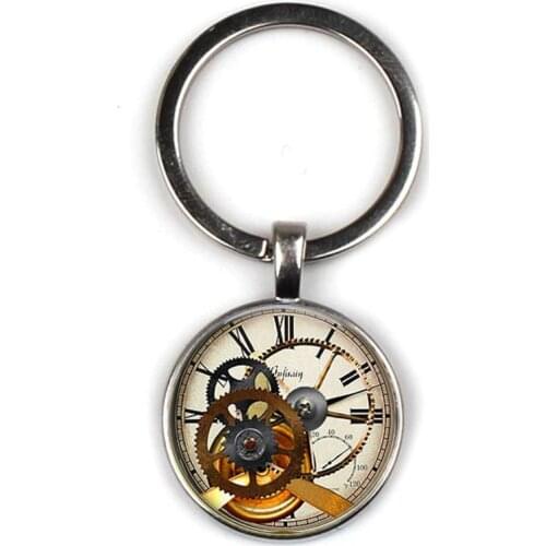 Retro mechanical clock pattern logo keychain personality picture animal gear keyring car key door accessorie party souvenir gift
