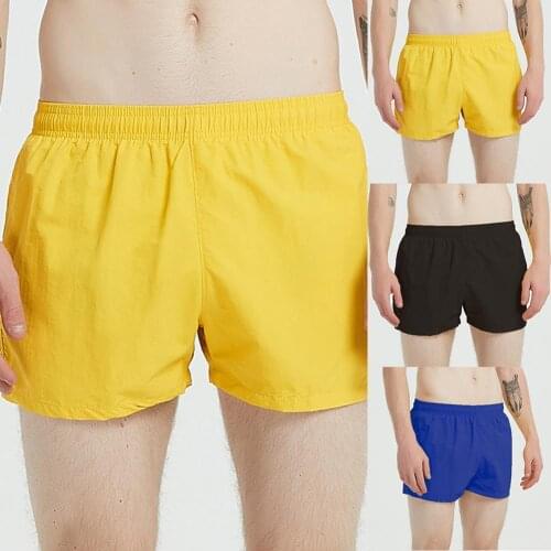Summer Solid Color Men Shorts Quick Drying Elastic Drawstring Beach Swim Trunks