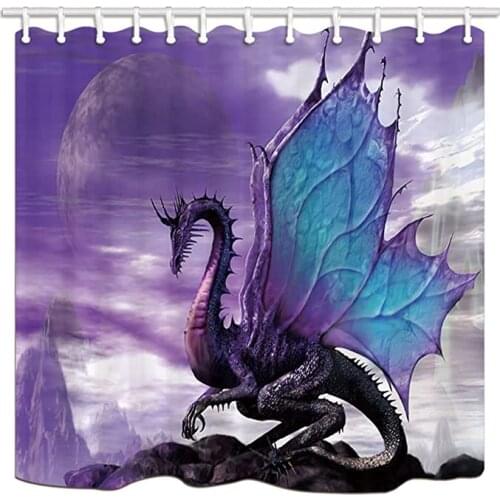 Medieval Fantasy Theme Purple Dragon Shower Curtain Mildew Resistant Polyester Fabric Bath Curtain Bathroom Showers Curtain Set