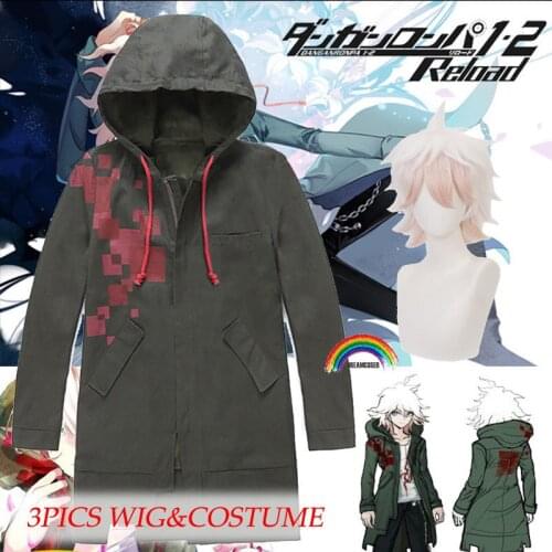Super Danganronpa 2 Komaeda Nagito Jacket Hoodies Army Green Color Coat Cosplay Costume Cos Trench