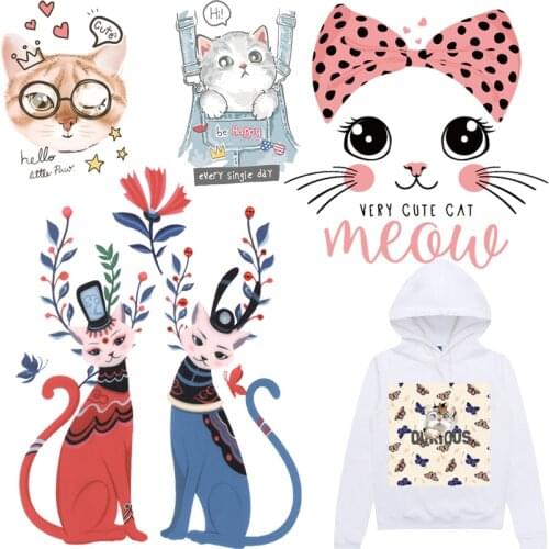 Cute Cat Patches Cartoon Thermal Stickers on Clothes Iron-on Transfers for Clothing Thermoadhesive Patch Pvc Vinyl Diy Applique