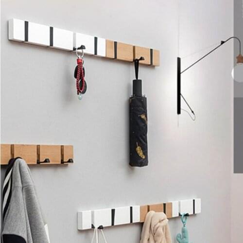 Foldable Wood Metal Hook Wall Hanger for Bathroom Towel Key Hat Clothes Bag for Home Room Office Shop Wall Decor