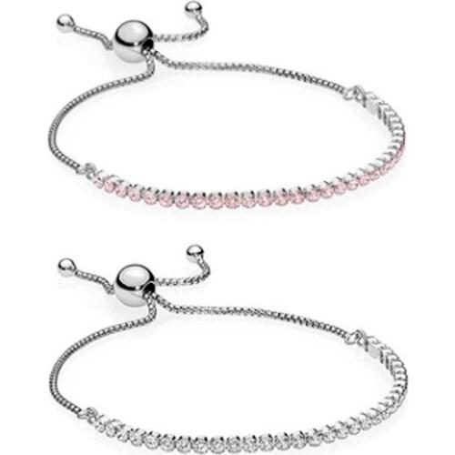 S925 Sterling Silver Diamond Adjustable Bracelet Bangles Womens Bracelet Fits Pandora Pulseras Mujer