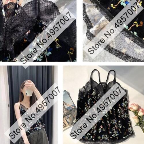 Ladies Black Silk & Viscose Blend Velvet Printed Sling Vest Top