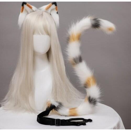Girls Cat Ears Tail Set Plush Hair Hoop Cow Pattern Lolita Lovely Party Headdress Anime Cosplay Party Kawaii Accessorie