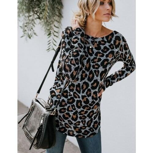 Highstreet Office Lady Deep O Neck Leopard Print Fitted Pullovers Long Sleeve Cross backless Tee Autumn Casual Women T-shirt Top