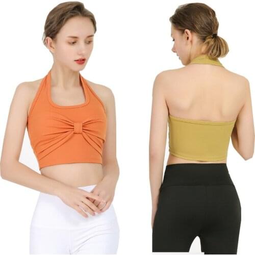 Mermaid Curve New Bow Design Women Yoga Dance Bra Autumn New Halter Sport Quick Dry Fitness Tight Running Vest With Padded
