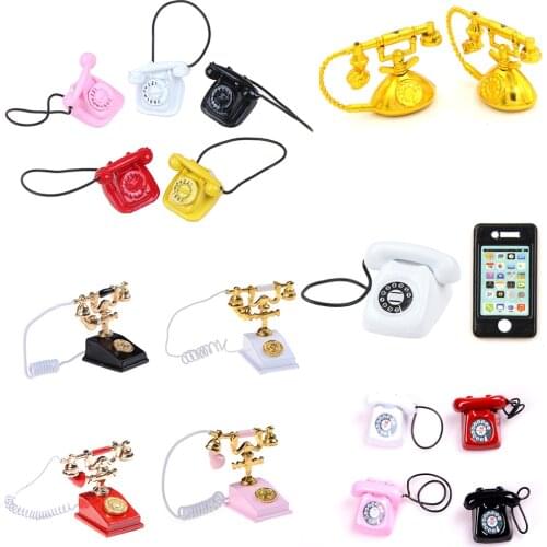 1:12 Dolls House Miniature Telephone Wall Mount Phone Dollhouse Furniture Accessories For Livingroom Bedroom Kitchen