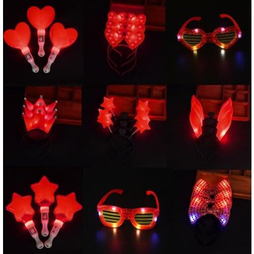 Red Luminous LED Stick Star Crown Horn Wand Flash Light Glasses Headband Hairwear Concert Prop For Women Boys Girls Gifts Toy