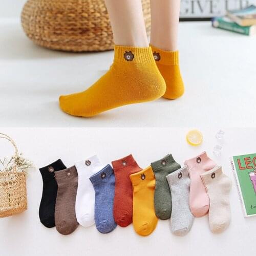 10 Pairs Socks Women Spring Autumn Cute Cartoon Kawaii Lady Cotton Bear Partysu Mens Boat Preppy Style Invisible Socks