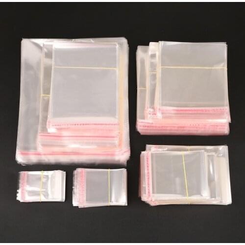 100pcs Transparent Opp Stickers Gift Bags Plastic Cellophane Bags Jewelry Packing Bag&Pouch Self Adhesive Seal Storage Bag
