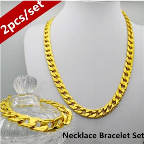 16mm Imitation Gold Jewelry Necklace Bracelet Set Domineering Earthgold Mens Jewelry