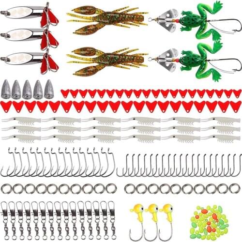 193Pcs/Box Fishing Accessories Kit Soft Lures Hard Spoons Baits Glow Shrimps Worm Hooks Sinker Weights Swivels Rings