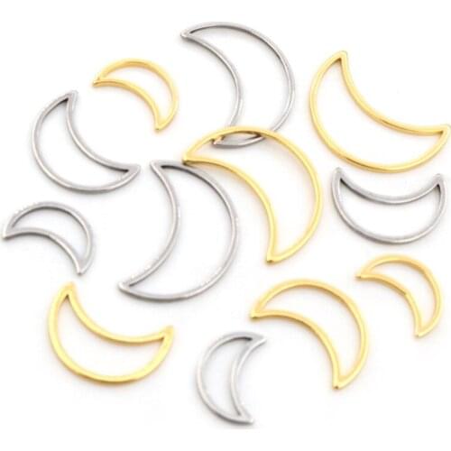 20pcs 3 Size Moon Charm Gold Stainless Steel Pendant Open Bezels Hollow Pressed Resin Frame Mold Bezel DIY Jewelry Making