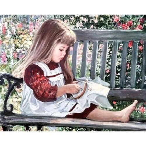5D DIY Diamond Painting Painted Small Girl Doing Embroidery Mosaic EmbroideryCross stitch Embroidery Crafts Decoration