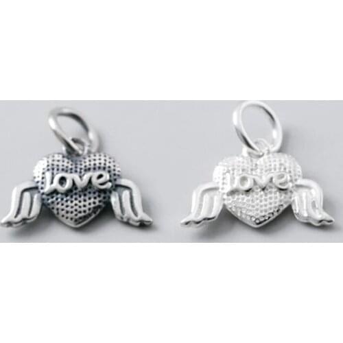 925 Sterling Silver Handcraft Love Angel Dangle Charm DIY Jewelry Making Matte Necklace S925 Silver Couple Pendants For Women