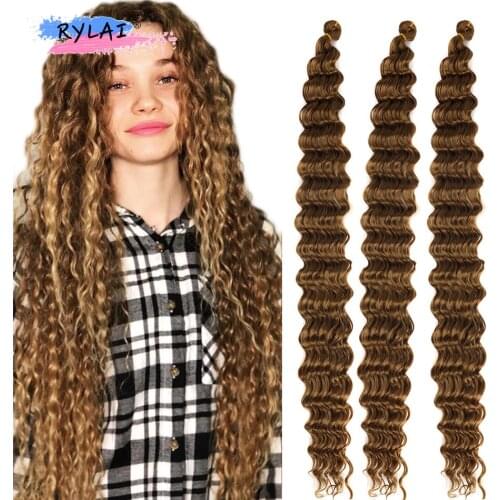 Afro Curls Twist Crochet Hair 30 Inches Deep Wave Synthetic Braids Hair Ombre Braiding Hair Extensions Afrolokons For Weaving