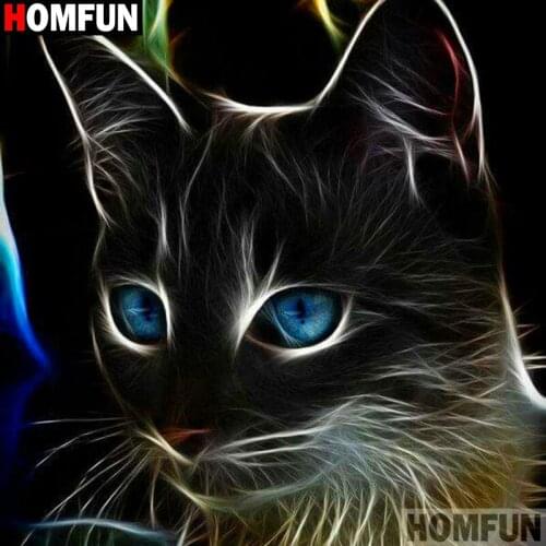 HOMFUN Full Square/Round Drill 5D DIY Diamond Painting "Glowing cat" 3D Diamond Embroidery Cross Stitch Home Decor A19516