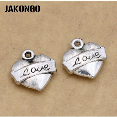 Antique Silver Plated Heart Love Charm Pendants for Jewelry Accessories Making Bracelet DIY 15x10mm 15pcs/lot