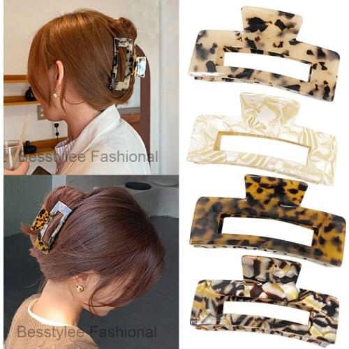 Large Accetate Hair Claws Hollow Square Hair Clip Leopard Geometric Hair Clamps for Women Girls Hair Accessories Headdress Gifts