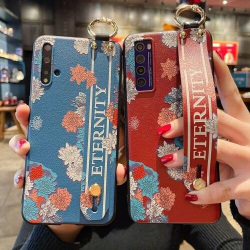 Sumkeymi Wrist Strap Phone Holder Case For HUAWEI P20 P30 P40 Pro Lite Nova3 4 5i 6SE 7SE Pro Hand Band Cases Flower TPU Cover