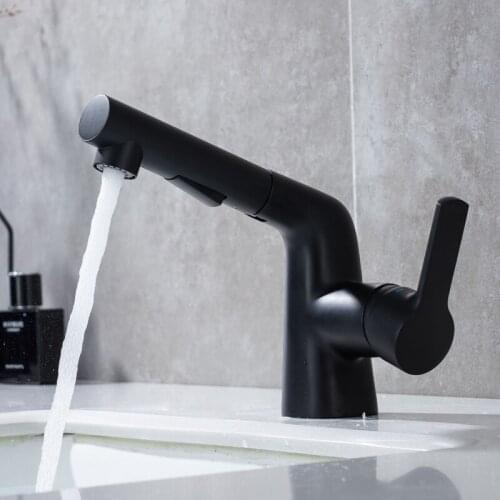 Black pull out tap of bathroom brass sink water from bathroom hot and cold tap