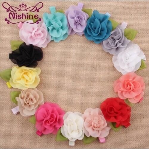 Nishine 6pcs/lot 14 Colors Flowers Greenery Children Baby Girls Hair Accessories Baby Hair Clips Hairpins Barrettes Headwear