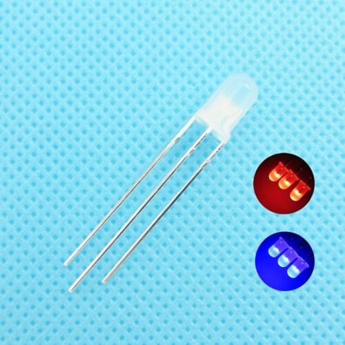 5mm LED Bi-Color Diffused Common Cathode Round Light Emitting Diode Dual Red Blue Foggy Two Plug-in Practice DIY Kit 50 pcs /lot