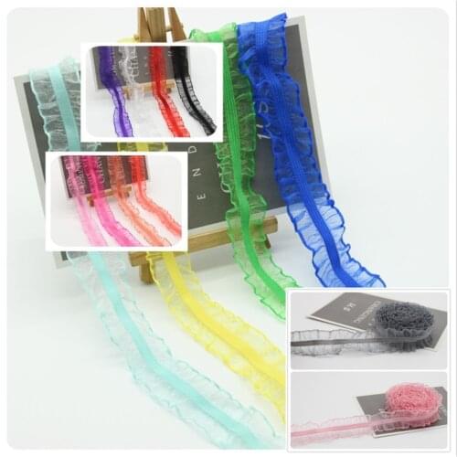 5 Yards Width 2.5cm 16 Colors Elastic Mesh Lace Trim Ribbon Sewing Stretch Ruffle Lace Fabric For Underwear Lingerie DIY Crafts