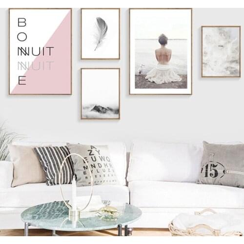 Feather Girl Art Painting Nordic Canvas Painting Letter Dream Wall Print Poster Home Wall Decor Picture Living Room Decor Poster
