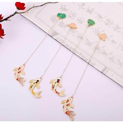 1pc Cute Koi Lotus Leaf Bookmark Kawaii Accessories Exquisite Pendant Metal Bookmark Student Stationery Office School Supplies